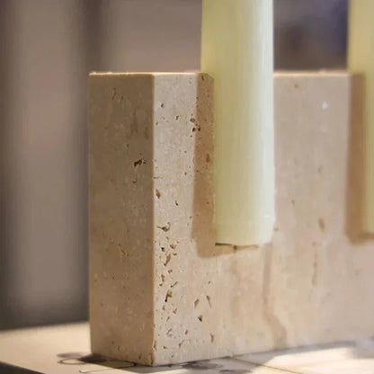Floroux Candle Holder in Travertine | Elegant Table Decor | Faux Travertine for Elegant Atmosphere