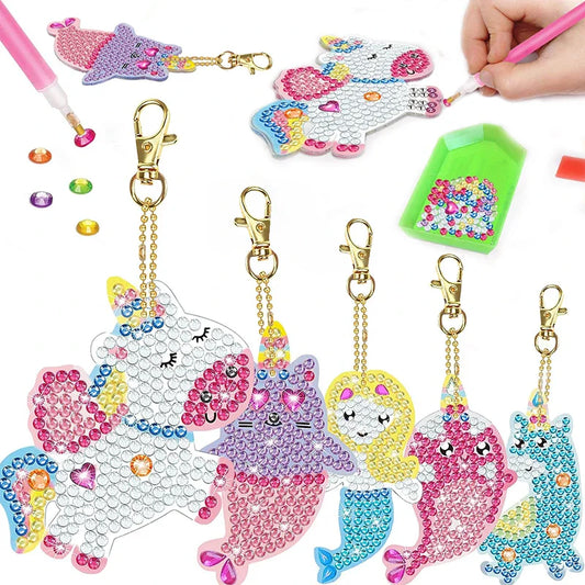 Kit de peinture diamants 5D - Porte-clés DIY licorne et sirène pour enfants, cadeau parfait d'arts et métiers pour les 8-12 ans, garnitures de panier de Pâques