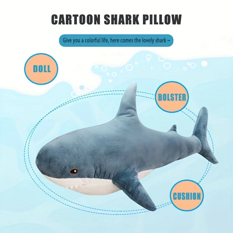 Coussin en peluche Kawaii requin - Jouet en peluche mignon pour enfants, cadeau animal doux pour anniversaire, compagnon de câlin pour garçons et filles