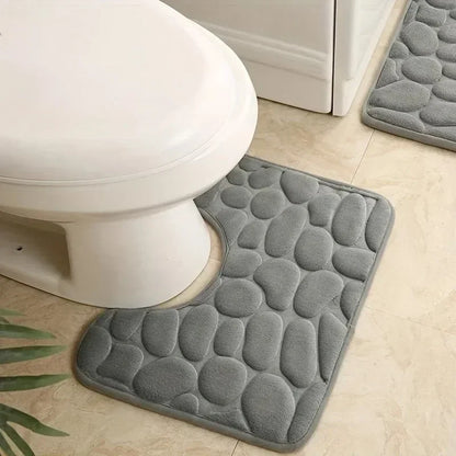Tapis de toilette en mousse à mémoire en forme de U antidérapant en velours corail – Tapis de sol esthétique en galets épaissi et à séchage rapide pour les toilettes et l'entrée