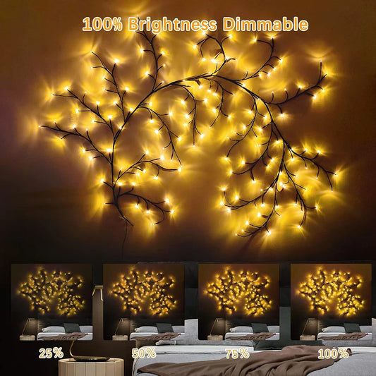 96LED Lumières de Noël DIY à énergie solaire et USB pour arbres et vignes - 8 modes lampe décorative blanche chaude pour Noël et décoration de fête à la maison