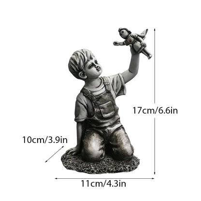 Floroux Banksy Sculpture Collection | Flower Thrower & Balloon Girl | Pop Art Figures | Modern Décor for Office and Home