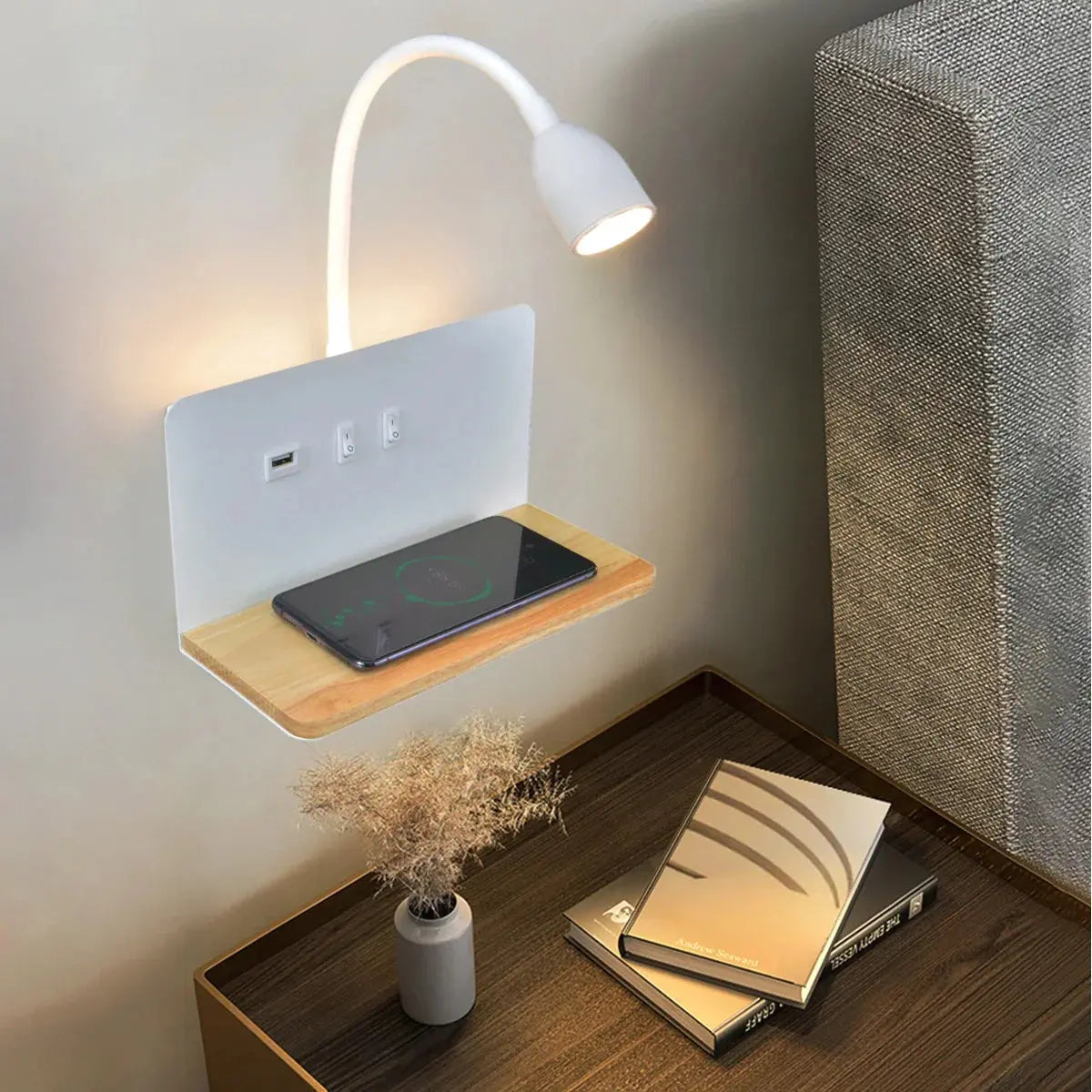 LumiCharge | Applique Murale LED avec USB et Charge Sans Fil