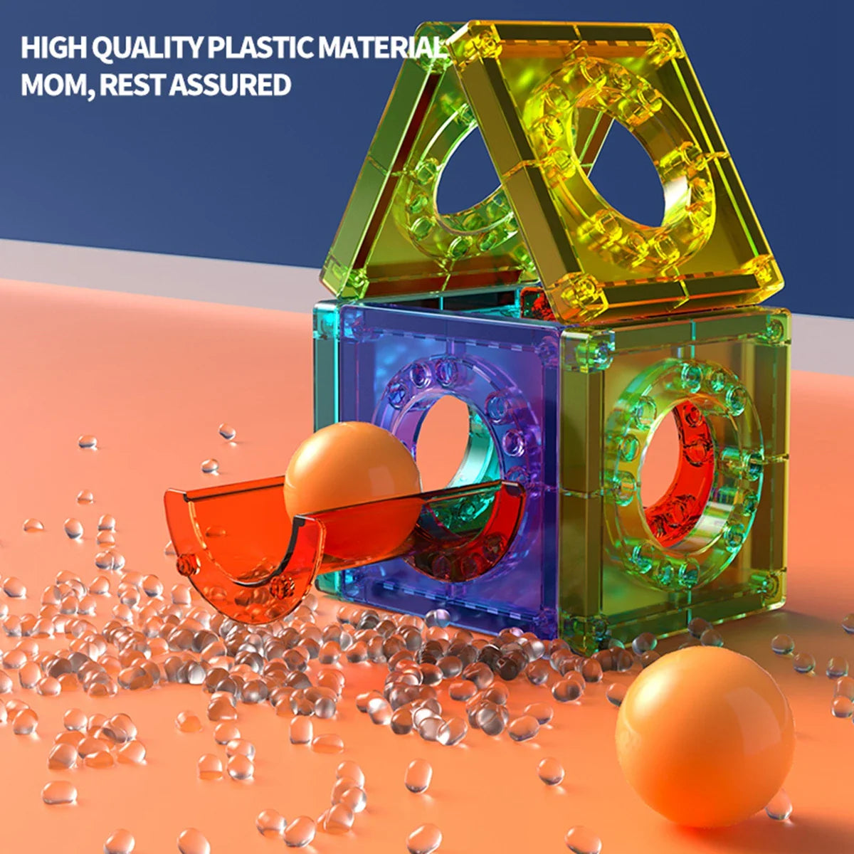 3D Carreaux Magnétiques de Construction pour Enfants - Jouets Éducatifs STEM Clairs, Ensemble de Blocs de Course de Marbles Créatifs