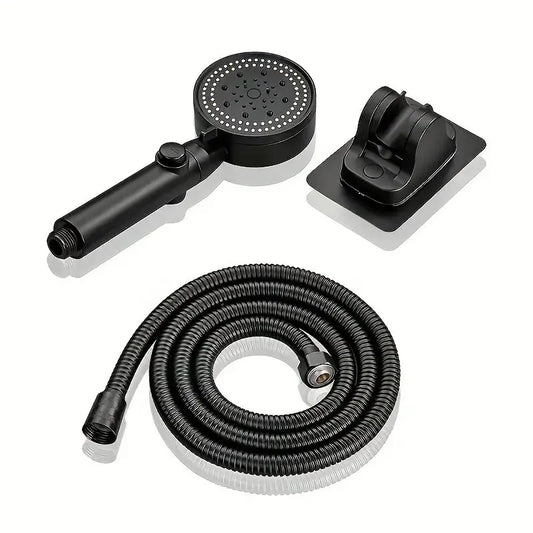 AquaFlex - Douchette haute pression noire avec support et tuyau