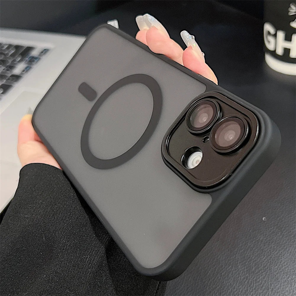 Coque de protection MagSafe translucide mate de luxe pour iPhone 16 Pro Max 15 14 13 12 11 antichoc Couverture de charge sans fil