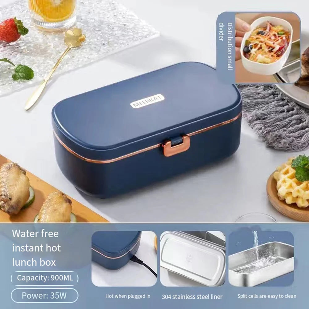 Bento à lunch box électrique portatif en acier inoxydable - Chauffage sans eau, capacité de 900ml, idéal pour le bureau et les voyages