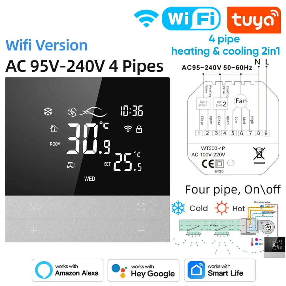Contrôleur de climatiseur central Tuya avec thermostat intelligent - Contrôle des appareils de chauffage et de refroidissement via les applications SmartLife Google Alexa