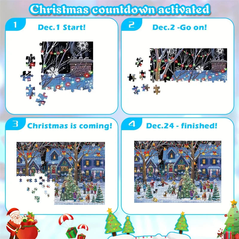 Calendrier de l'Avent Puzzle Jigsaw de Noël - Puzzle de 1008 pièces Compte à rebours jusqu'à Noël Cadeau pour tous les âges