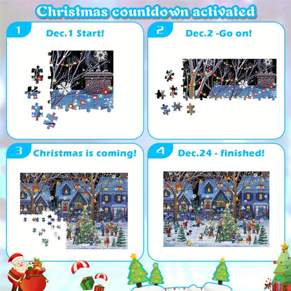Calendrier de l'Avent Puzzle Jigsaw de Noël - Puzzle de 1008 pièces Compte à rebours jusqu'à Noël Cadeau pour tous les âges