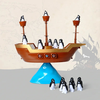 Jeu d'équilibre de bateau pirate coloré - Puzzle amusant de pingouin pour enfants, interaction parent-enfant, cadeau d'anniversaire idéal
