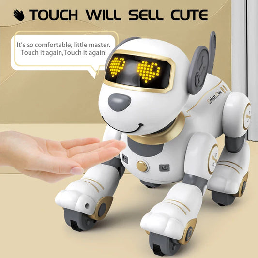 Chien robot RC à commande vocale programmable - Jouet stunt interactif pour enfants, compagnon musical
