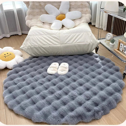 Tapis rond shaggy nordique fluffy et super doux en peluche - Blanc, Beige, Ivoire, Vert Sauge et Gris