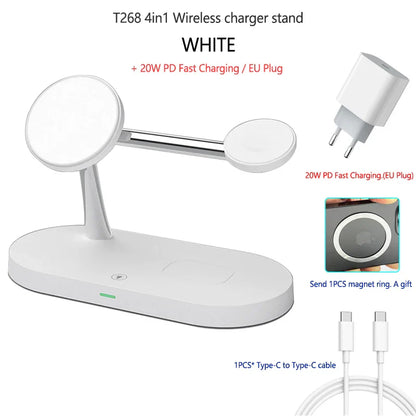 15W 4in1 MagSafe Qi Support de Charge sans Fil pour iPhone et Samsung - Chargeur de Bureau Rapide