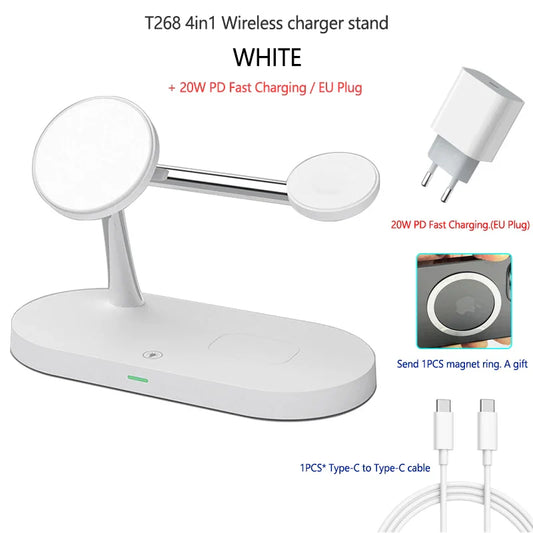 15W 4in1 MagSafe Qi Support de Charge sans Fil pour iPhone et Samsung - Chargeur de Bureau Rapide