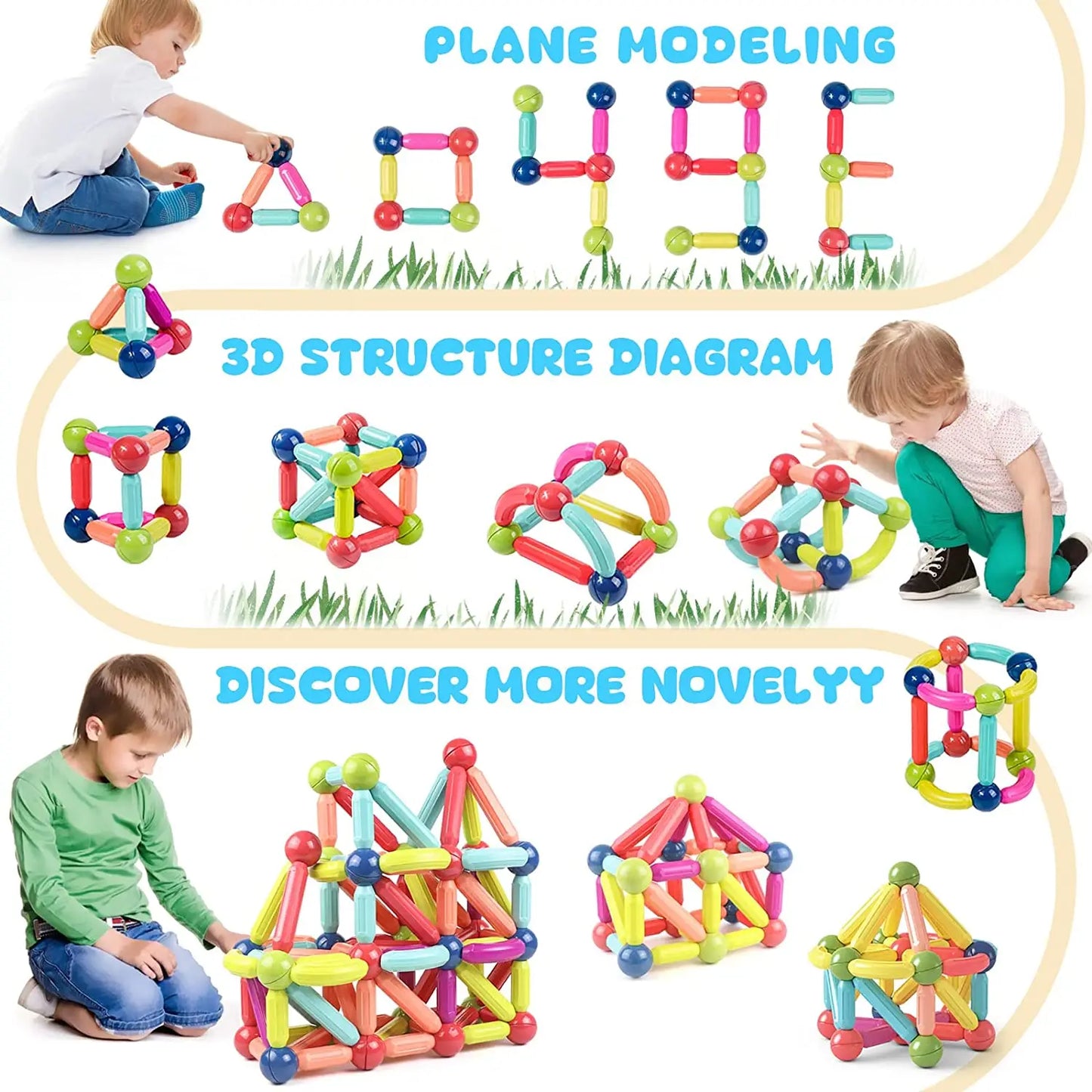 Set de blocs de construction magnétiques pour enfants - Jouet éducatif Montessori pour tout-petits, cadeau de construction créatif magnétique