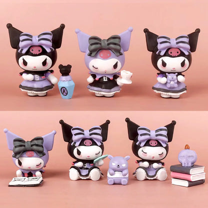 Sanrio Kuromi 6Pcs Boîte Mystère Figurines d'Action - Série de Divination Chanceuse Jolis Poupées Anime pour Collectionneurs