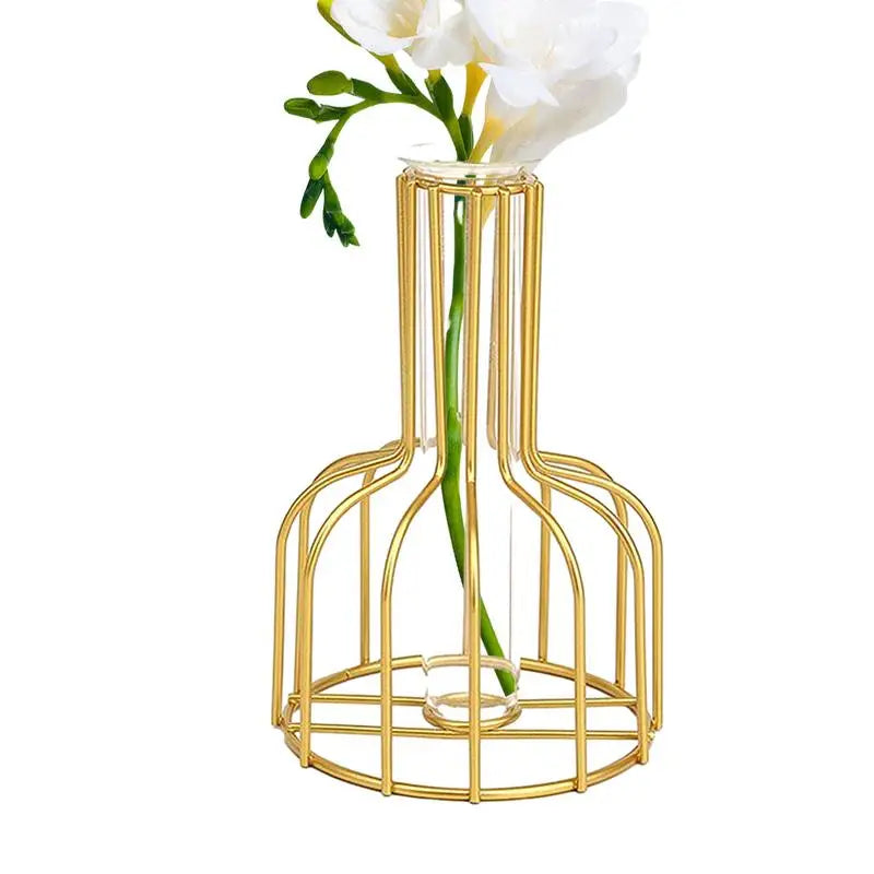 Floroux Gold Vase | Metal Cage Design | Elegant Decoration | Perfect for Home and Office | Timeless Home Accessory