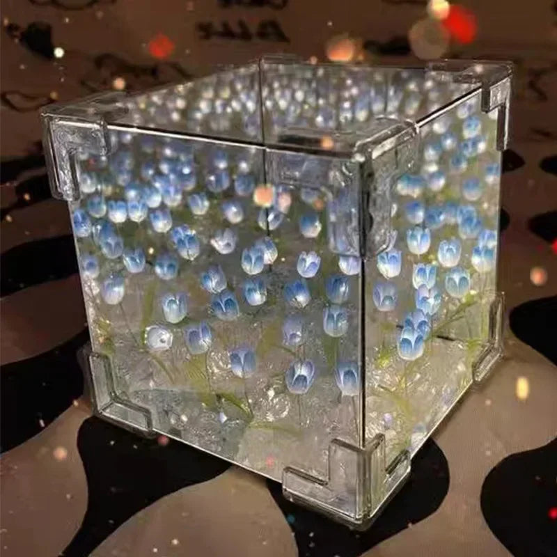 Tulifée - Lampe Cube Miroir Tulipe DIY, Veilleuse 3D Créative