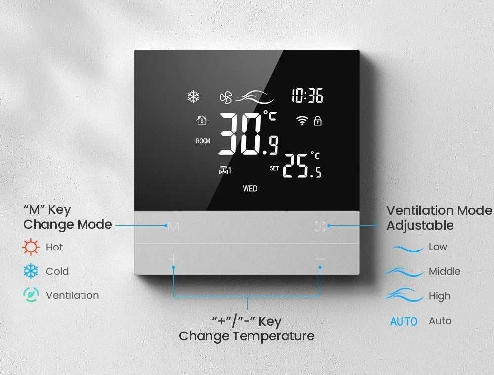Contrôleur de climatiseur central Tuya avec thermostat intelligent - Contrôle des appareils de chauffage et de refroidissement via les applications SmartLife Google Alexa