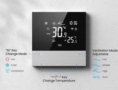 Contrôleur de climatiseur central Tuya avec thermostat intelligent - Contrôle des appareils de chauffage et de refroidissement via les applications SmartLife Google Alexa