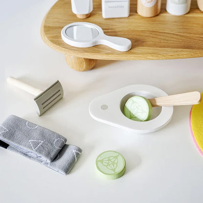 Ensemble de jeu de rôle de maquillage en bois pour enfants - Jouet de masque facial écologique pour un apprentissage créatif