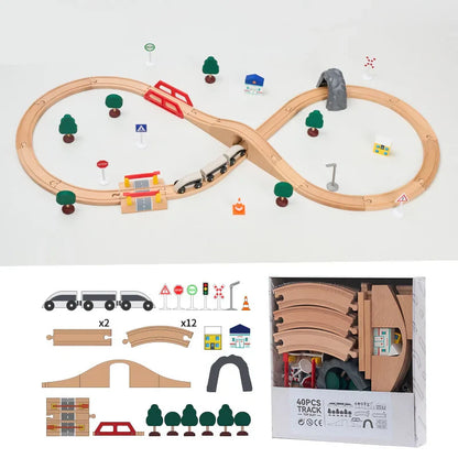 Ensemble de rails de train en bois de hêtre - Jouet à assembler soi-même pour enfants écologique