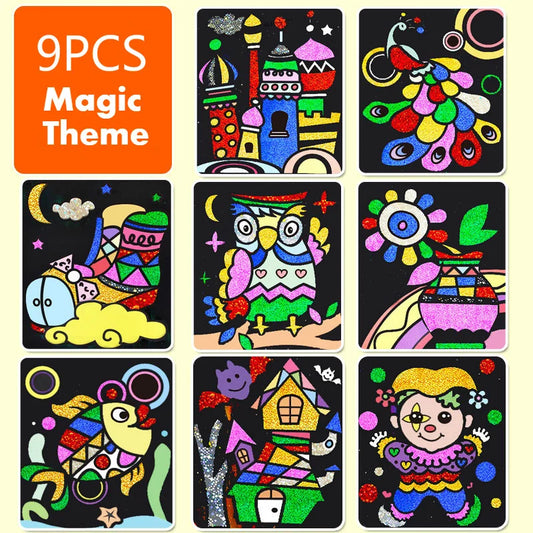 Kit de bricolage créatif de peinture par transfert magique pour enfants - Jouet éducatif d'arts et de métiers d'apprentissage, dessin de dessin animé amusant 20x17cm (7,8x6,6 pouces)