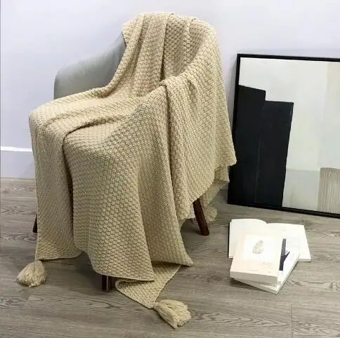 CozyTricot - Couverture en Tricot avec Franges pour Canapé