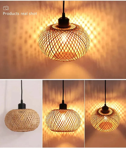 Chic lustre en rotin du milieu du siècle