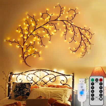 96LED Lumières de Noël DIY à énergie solaire et USB pour arbres et vignes - 8 modes lampe décorative blanche chaude pour Noël et décoration de fête à la maison