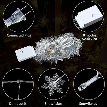 Guirlande lumineuse LED en forme de flocon de neige étanche - Rideau féerique clignotant pour fêtes de fin d'année, mariages et décorations extérieures 3,2 m (125,9 pouces)