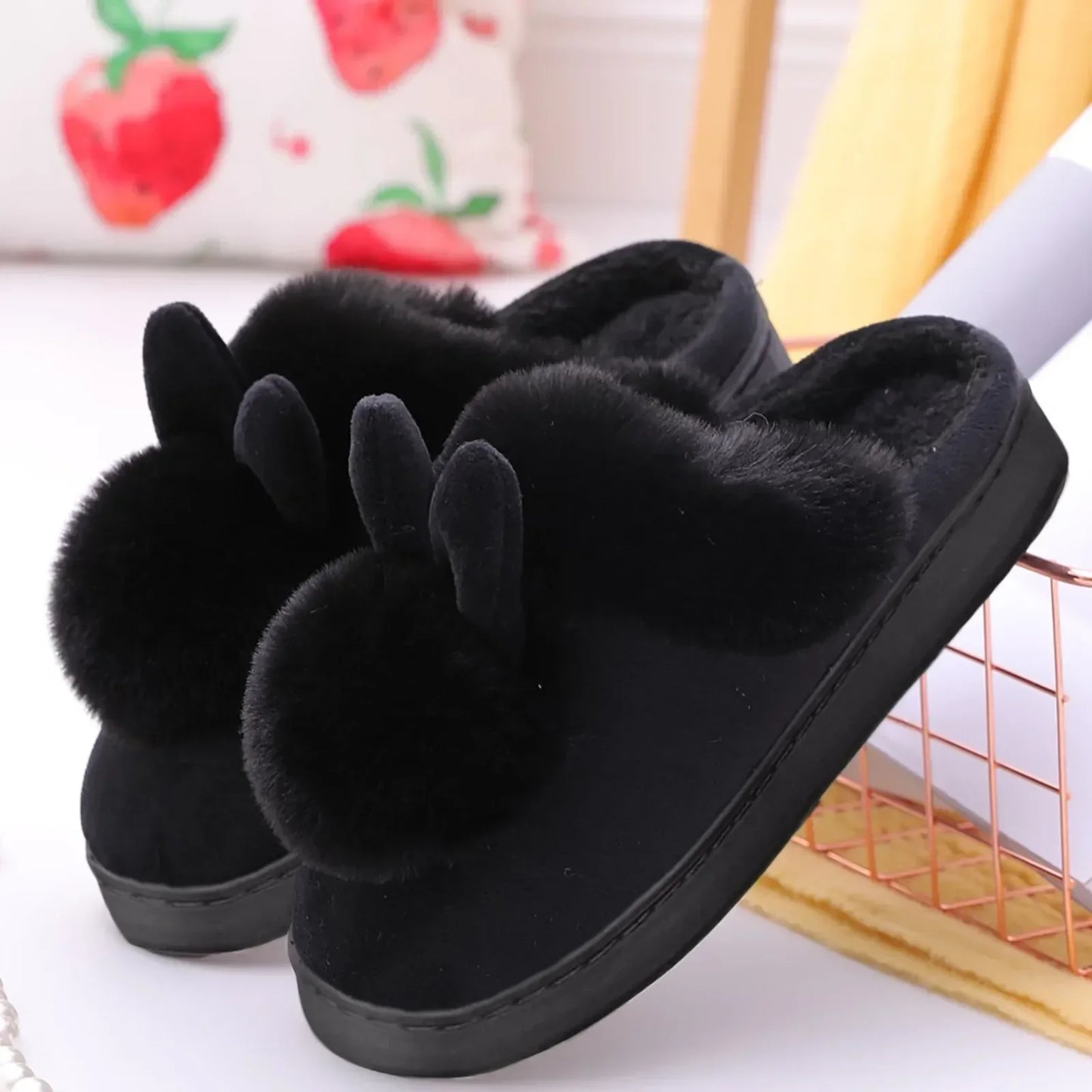 Chaussons en Peluche Bunny - Chaussons en Luxe Peluche avec de Jolis Oreilles de Lapin pour la Maison