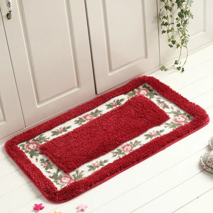 Tapis de salle de bain de style maison de campagne avec motif de rose - Tapis rectangulaire moelleux antidérapant et absorbant l'eau pour portes et sols