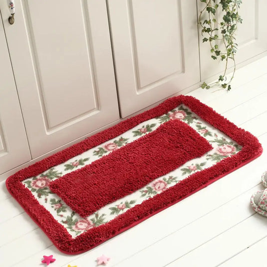 Tapis de salle de bain de style maison de campagne avec motif de rose - Tapis rectangulaire moelleux antidérapant et absorbant l'eau pour portes et sols