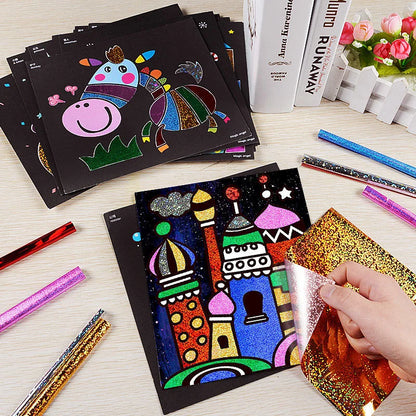 Kit de bricolage créatif de peinture par transfert magique pour enfants - Jouet éducatif d'arts et de métiers d'apprentissage, dessin de dessin animé amusant 20x17cm (7,8x6,6 pouces)