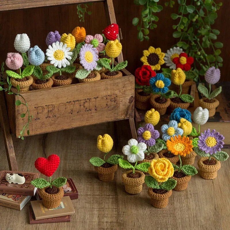 Décor de pot de fleurs au crochet fait main