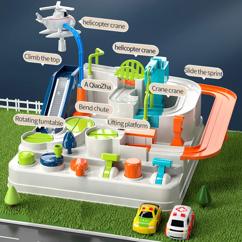 Set de jeu de piste automobile d'aventure pour enfants - Parc de secours urbain et jeu de puzzle, cadeau de préscolaire