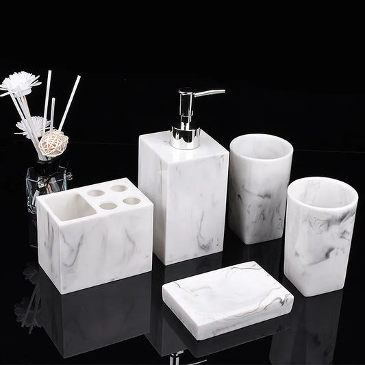 Floroux Marble Bathroom Set 5 Pieces | Elegant Design | Luxurious Bathroom Accessories for the Home