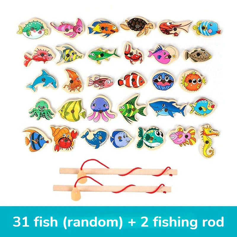 Jeu de pêche en bois Montessori interactif - Jouet d'apprentissage sur la vie marine magnétique pour enfants, engagement parent-enfant, design écologique