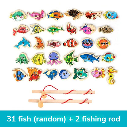 Jeu de pêche en bois Montessori interactif - Jouet d'apprentissage sur la vie marine magnétique pour enfants, engagement parent-enfant, design écologique