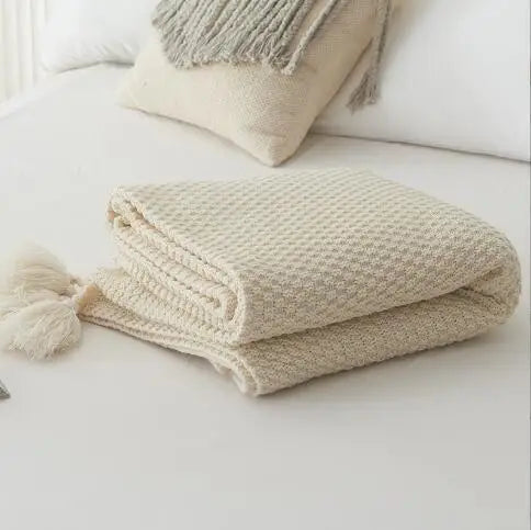 CozyTricot - Couverture en Tricot avec Franges pour Canapé