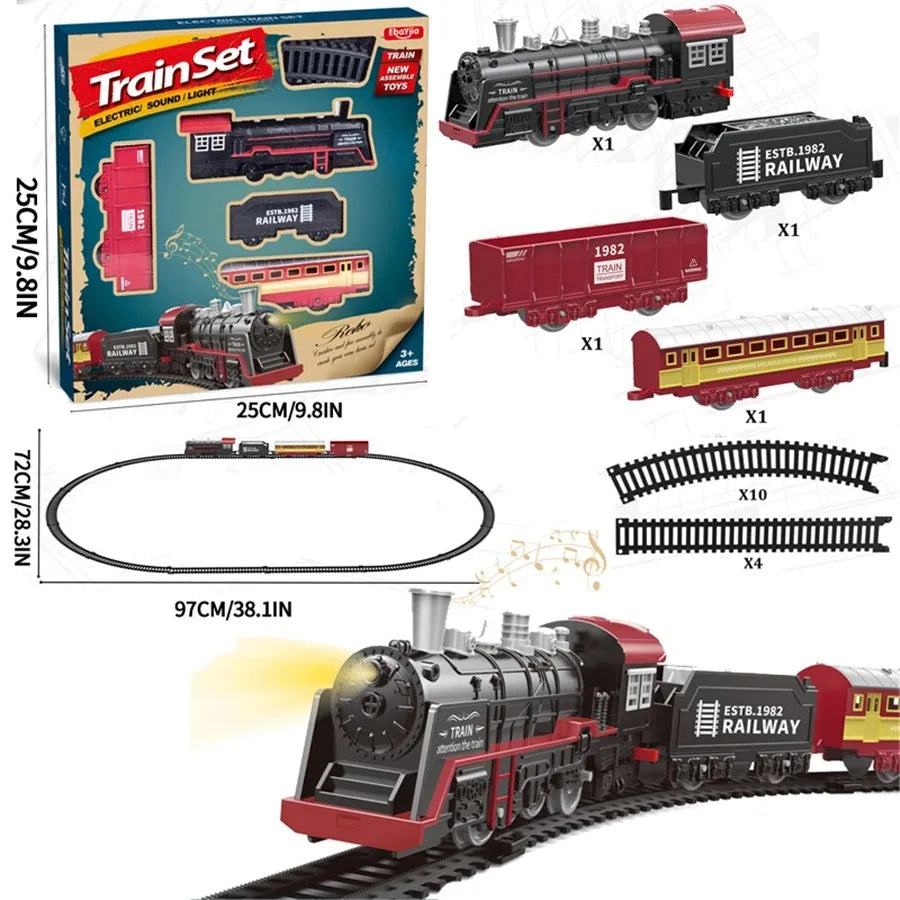Ensemble de train électrique à vapeur rétro avec lumières - Jouet ferroviaire de Noël pour enfants, cadeau de vacances parfait