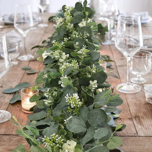 EucaGreen™ Eucalyptus Garland Set of 2 Pieces | Artificial Plant Decor | Ideal for Wedding, Table Decor & Wall Decoration