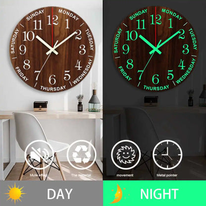 GlowClock – Luxe Horloge Mural en Bois avec Éclairage Nocturne