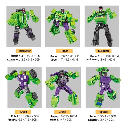 Mini 6-en-1 Action Figure Transformant Devastator - Jouet Robot Vert pour Enfants, Cadeau Parfait pour Enfants 22cm (8.6 pouces)