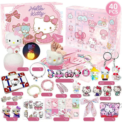 Calendrier de l'Avent de Noël Kawaii Sanrio Hello Kitty Kuromi - 24 porte-clés en figurine aléatoire pour le plaisir des vacances des enfants
