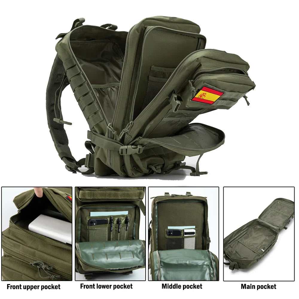 Sac à dos tactique 45L pour hommes/femmes – Daypack MOLLE pour la chasse, la pêche, la randonnée, le trekking et la survie – Sac à dos extérieur grande capacité avec porte-gobelets