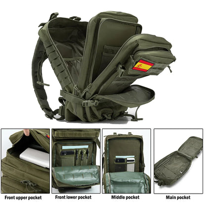 Sac à dos tactique 45L pour hommes/femmes – Daypack MOLLE pour la chasse, la pêche, la randonnée, le trekking et la survie – Sac à dos extérieur grande capacité avec porte-gobelets