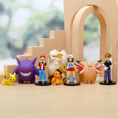 8Pcs Figurines d'Action PVC Pokemon - Rouge, Pikachu, Charizard, Gengar - Jouets de Collection & Cadeaux pour Fans d'Anime 4-9cm (1.5-3.5 icnh)